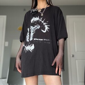 Cyber Y2K Grunge Upcycled Ribbed Shirt with Fabric Patchwork